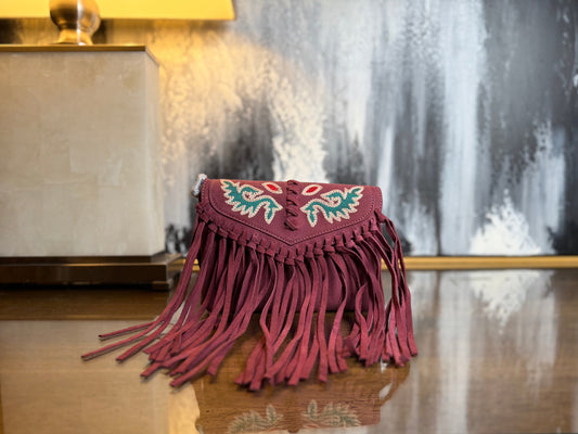 Wrangler Suede Leather Fringe Crossbody | Mulberry