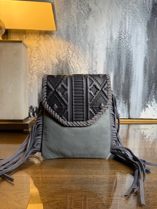 Slate Shadow Embossed Leather Crossbody Bag