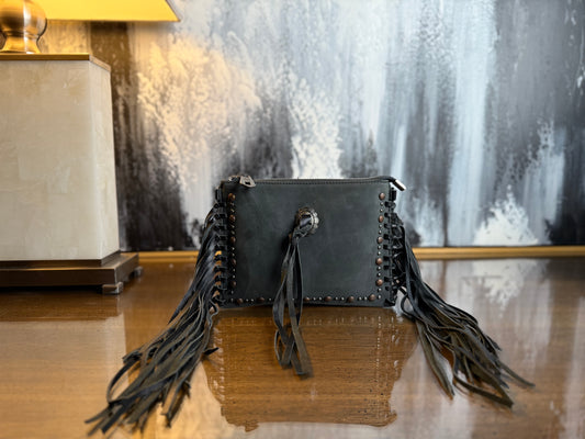 Charcoal Chic Studded Crossbody Bag